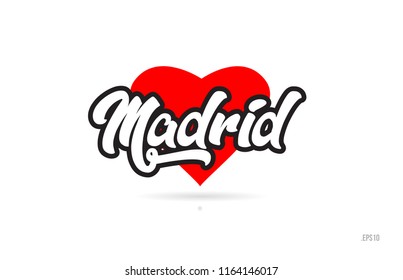 madrid city text design with red heart typographic icon design suitable for touristic promotion