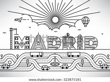 Madrid City Typography Design with Building Letters
