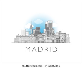 Madrid cityscape line art style vector illustration