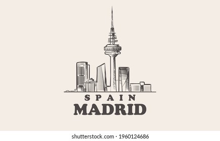 Madrid cityscape sketch hand drawn ,spain vector illustration