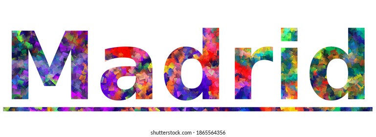 Madrid. Cartel de texto de tipografía colorida. Vector la palabra diseño de la ciudad de madrid. Se puede usar para logotipo, tarjeta, afiche, título y título hermoso