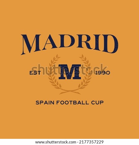 Madrid design for t-shirt. Athletic tee shirt print. Typography graphics for sportswear and apparel. Vector illustration.
