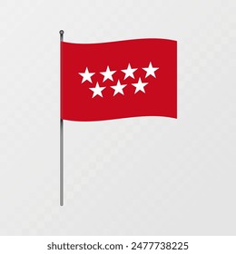 Madrid flag on flagpole. Vector illustration.