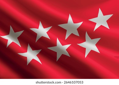 Madrid flag waving in the wind, realistic detailed silk texture. autonomous community of Spain