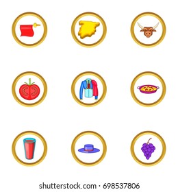 Madrid icons set. Cartoon illustration of 9 madrid vector icons for web design