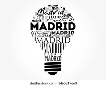 Madrid light bulb word cloud, travel concept background