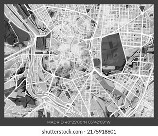 Madrid Map - abstract monochrome design for interior posters, wallpaper, wall art, or other printing products. Vector illustration.