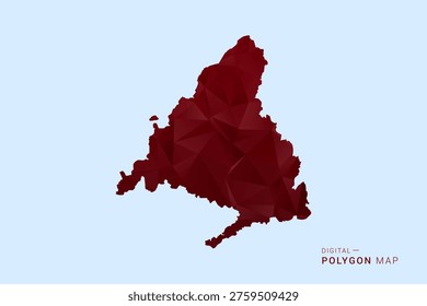 Madrid Map - Low poly polygon map in deep red gradient on light blue background, modern minimal geometric design, vector illustration with faceted triangulated style.