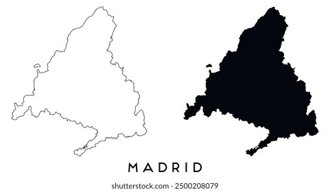 Madrid map outline and black silhouette vector