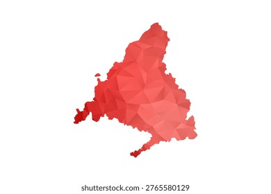 Madrid Map - Polygon Style Vector Illustration in Red Gradient, Low Poly Geometric Design, Isolated on White Background, Perfect for Infographics, Reports, and Educational Materials.