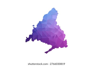 Madrid Map - Polygon Style Vector Illustration in Blue and Purple Gradient, Low Poly Geometric Design, Isolated on White Background, Ideal for Infographics and Learning Materials.