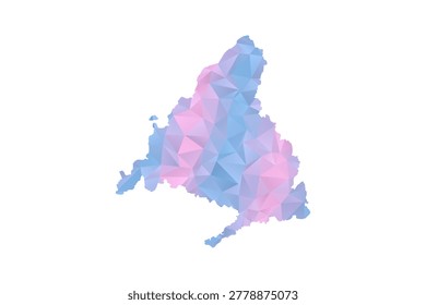 Madrid Map - Polygon Style Vector Illustration in Pastel Blue and Pink Gradient, Low Poly Geometric Design, Isolated on White Background for Infographics and Education.