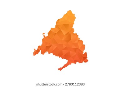 Madrid Map - Polygon Style Vector Illustration in Orange Gradient, Low Poly Geometric Design, Isolated on White Background for Infographics and Education.