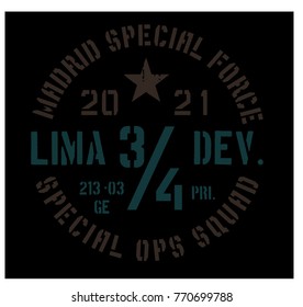 Madrid military badge, realistic looking military typography for t-shirt, poster, print.