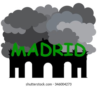 Madrid skyline with clouds of pollution vector