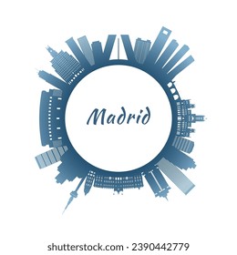 El horizonte de Madrid con los edificios coloridos. Estilo circular. Ilustración vectorial de material.