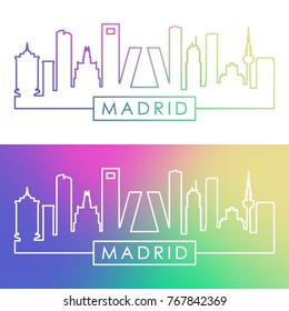 Madrid skyline. Colorful linear style. Editable vector file.
