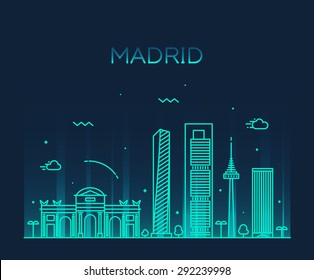 Madrid skyline, detailed silhouette. Trendy vector illustration, linear style.