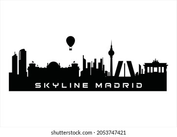 Madrid skyline horizontal banner Black silhouette of Madrid Spain  Vector template