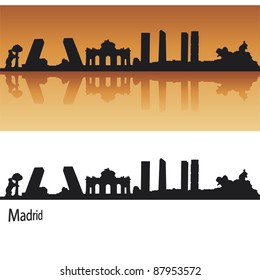 Madrid Skyline in orange background in editable vector file