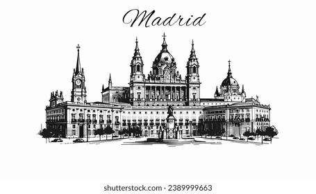 Madrider Skyline Panorama Vektor Illustration