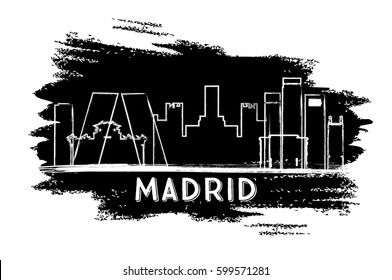 Madrid Skyline Silhouette. Hand Drawn Sketch. Business Travel and Tourism Concept with Historic Architecture. Image for Presentation Banner Placard and Web Site. Vector Illustration.
