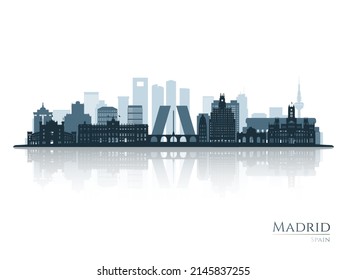 Madrid skyline silhouette with reflection. Landscape Madrid, Spain. Vector illustration.