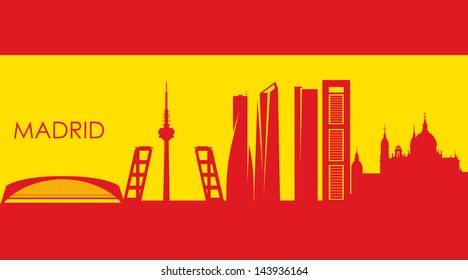 Madrid skyline with Spain flag - vector illustration