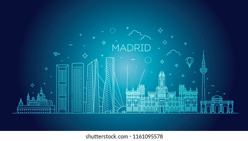 Linha do horizonte de Madri, Espanha. Ilustração vetorial, arte vetorial