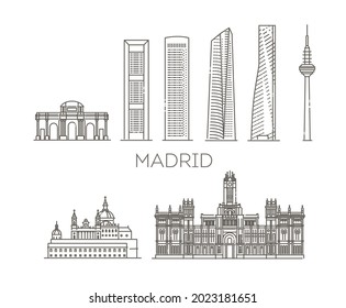 Madrid skyline, Spain. Vector illustration, line art