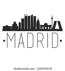 Madrid Spain. City Skyline. Silhouette City. Design Vector. Famous Monuments.