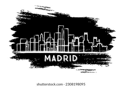 Madrid Spain City Skyline Silhouette. Hand Drawn Sketch. Business Travel and Tourism Concept with Modern Architecture. Vector Illustration. Madrid Cityscape with Landmarks.