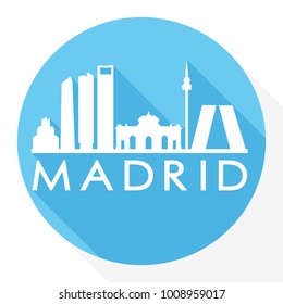 Madrid Spain Europe Flat Icon Skyline Silhouette Design City Vector Art Famous Buildings.