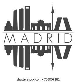 Madrid Spain Europe Skyline Vector Art Mirror Silhouette Emblematic Buildings 