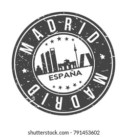 Madrid Spain Europe Stamp Logo Icon Symbol Design Skyline City