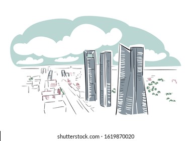 Madrid Spain Europe vector sketch city illustration line art