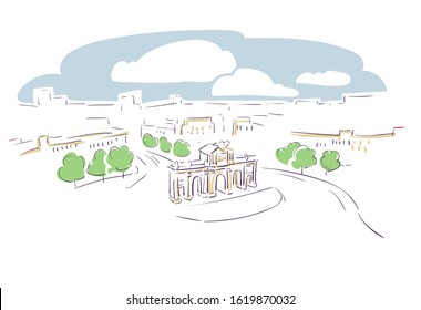 Madrid Spain Europe vector sketch city illustration line art