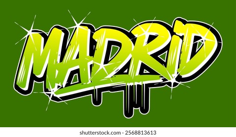 Madrid Spain hand made graffiti in original style. European city typographic script font for prints, advertising, identity. Hand drawn touristic artwork in high quality. street art