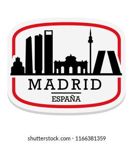 Madrid Spain Label Stamp Icon Skyline City Design Tourism Badge.