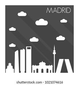 Madrid Spain Skyline City Flat Silhouette Design Background