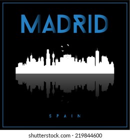 Madrid, Spain skyline silhouette vector design on black background.