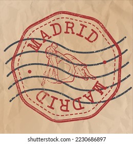 Madrid, Spain Stamp City Travel Passport. Design Retro Symbol Country. Old Vintage Postmark.