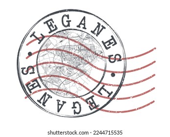Leganés, Madrid, Spain Stamp Map Postal. Silhouette Seal Roads and Streets. Passport Round Design. Vector Icon. Design Retro Travel National Symbol.