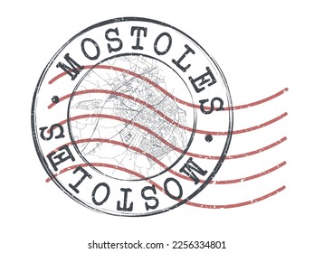 Móstoles, Madrid, Spain Stamp Map Postal. Silhouette Seal Roads and Streets. Passport Round Design. Vector Icon. Design Retro Travel National Symbol.