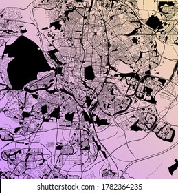 Madrid, Spain — Urban Vector City Map Of Capital City With Manzanares River, Parks, Roads And Railways, Minimalist Town Plan Design Poster, City Center, Downtown, Transportation Network, Blueprint