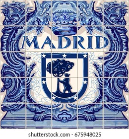 Madrid Spanish ceramic tiles Spain symbol vector lapis blue illustration