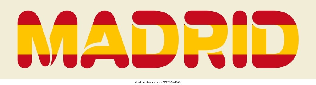 Madrid and Spanish flag lettering. Flat vector illustration isolated on background.