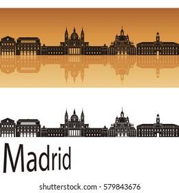 Madrid V2 skyline in orange background in editable vector file