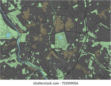 Madrid vector map with dark colors.