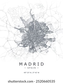 Mapa del Vector de Madrid. Mapa detallado de Madrid en España. La mejor Ilustración vectorial gratis. Mapa de la calle decorativa turística.